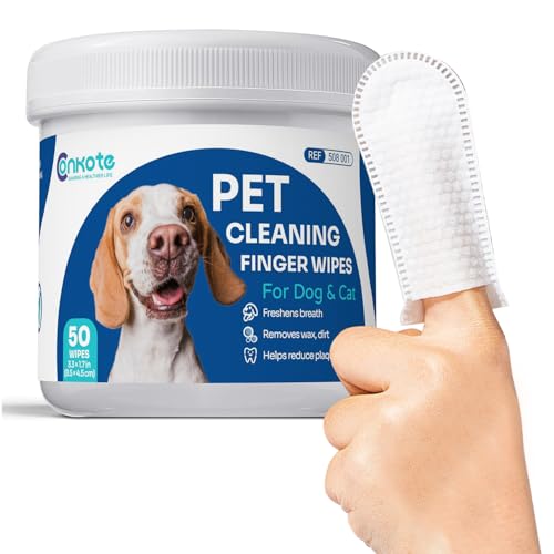 Conkote 犬用イヤークリーナー ワイプ 50枚 犬&猫用、猫耳クリーナー、歯垢と歯石を減らし、犬用の耳拭き取り用耳垢、汚れ、破片が息をリフレッシュしますの商品画像（Amazon）