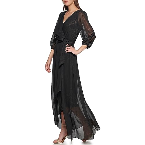 Image of DKNY Women's Half Balloon Sleeve Faux Wrap Midi Dress