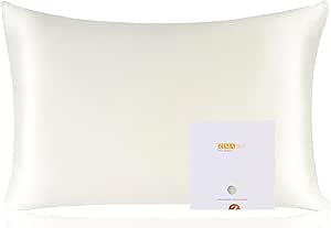 ZIMASILK 100% Pure Mulberry Silk Pillowcase for Hair and Skin Health,Soft and Smooth,Both Sides Premium Grade 6A Silk,600 Thread Count,with Hidden Zipper,1pc (King 20''x36'',Ivory)