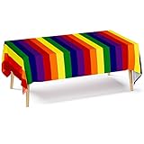 DYLIVeS 4 Pack Rainbow Tablecloth, Pride Tablecover Disposable Plastic Rectangle Rainbow Table Cloth for Carnival Pride Day Party Decorations Kids Adults Birthday Party Supplies, 54 x 108 Inch