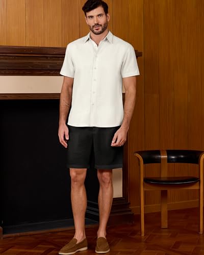 Kallspin Men's Linen Blend Button Down Shirt Short Sleeve Casual Lightweight Summer Beach Vacation Shirt2