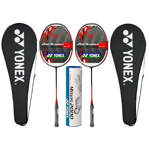 2X Yonex Arcsaber 11 Play Pre Strung Baminton Racquet, Grayish Pearl Bundled with Yonex Mavis 2000 White Shuttlecock