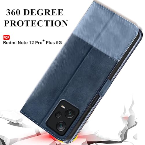 Image of TheGiftKart Flip Back Cover Case for Mi Redmi Note 12 Pro Plus 5G | Dual-Color Leather Finish | Inbuilt Stand & Pockets | Wallet Style Flip Cover for Redmi Note 12 Pro Plus (Faux Leather, Blue & Sky)