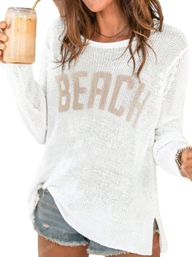 Image of Urchics Womens Casual Sweater Women's Casual Loose Letter Print Long Sleeve Knitted Pullover