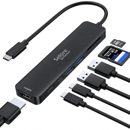 Image of USB C Hub HDMI Adapter for MacBook Pro /Air, 7 in 1 USBC Dongle with HDMI, microSD /SD Card Reader, USB C Data Port,100W PD, and 2 USB 3.0 Compatible for MacBook Pro /Air, Lenovo Thinkpad.