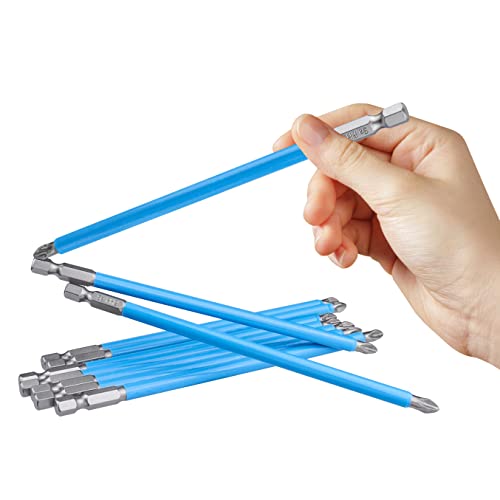 Yakamoz 10Pcs 6-Inch Long Phillips Screwdriver Bit Set Magnetic Ph2 Impact Driver Bits #2 Phillips Bits With 1/4" Hex Shank For Impact Drill #TOP2