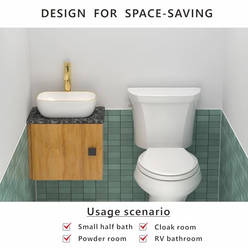 J-FAMILY 14.5'' x 10'' Small Bathroom Compact Vessel Sink Above Counter White Porcelain Ceramic Sink Gold Trim Decoration Small Vanity Sink Lavatory Wash Basin by J-FAMILY - Used condition - Image 8