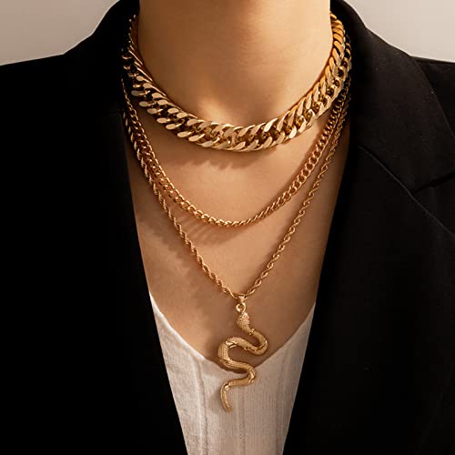 Xeryow Gold Snake Layered Chunky Necklace Dainty Snake Pendant Multilayered Long Chain Bohemian Choker Jewelry Gift For Women #TOP1