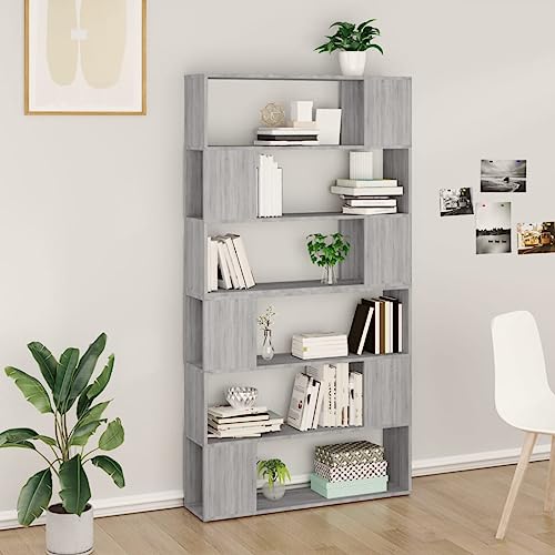 Estantería de salón moderna en madera gris con divisor estable para libros y decoración 3