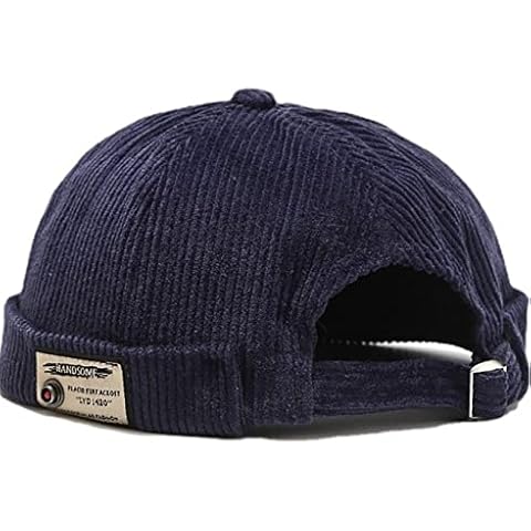 Faringoto Docker Cap Corduroy Hat Brimless Sailor Skullcap Beanie Casual Hat Adjustable Navy Blue Cover