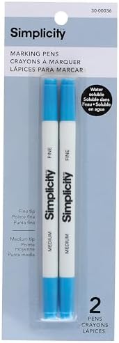 Simplicity 30-00036 Water Soluble Marking Pens with Fine and Medium Tips, Blue Ink, Set of 2