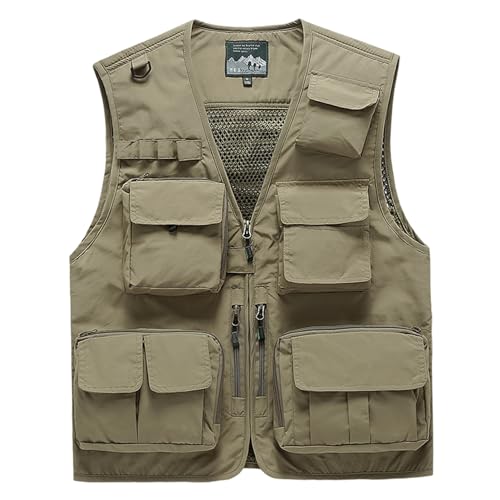 Chaleco de pesca para hombre ligero caqui talla S multibolsillos de secado rápido