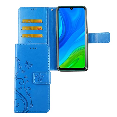 Housse Huawei P smart 2020 avec porte-cartes et clapet rabattable bleu fleuri