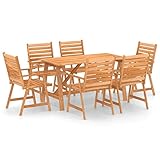 Material: Madera maciza de acacia con acabado de aceite; Dimensiones de la mesa: 140 x 70 x 74 cm (largo x ancho x alto); Dimensiones de las sillas: 56 x 62 x 92 cm (ancho x profundo x alto)