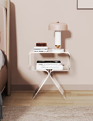 Solaround Acrylic Nightstand Side Table Modern Design Clear Home Decor Display End Table For Living Room, 12D X 18W X 15H In #TOP7