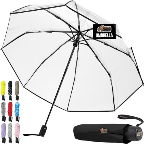 GORILLA GRIP Strong Stick Umbrella for Rain, Compact Travel One-Click