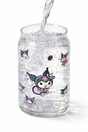 Image of THE UMBRELLA STORE Glass Tumbler Bamboo Lid and Straw, Coffee Tumbler, Reusable Glass (Kuromi)