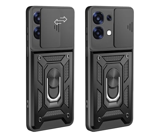 Image of Casodon Heavy Duty Back Case Cover for Oppo F31 5G, Shockproof Oppo F31 Back Cover, Ring Case with Kickstand and Camera Protection Shutter - Black