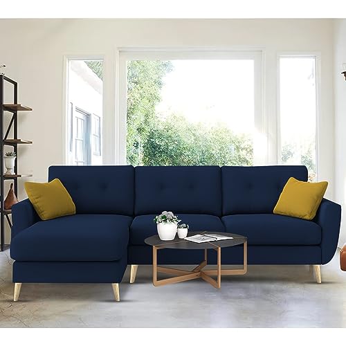 Image of BRAXTON Lindel LHS 4 Seater L Shape Sofa Set for Living Room (Blue) Premium Velvet Fabric Sofa