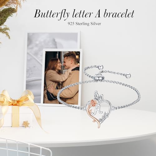 TOUPOP Gifts for Women Rose Heart Initial Bracelet 925 Sterling Silver Butterfly Letter Link Bracelet Love Jewelry Anniversary Birthday Christmas Gifts for Her Wife Girlfriend3