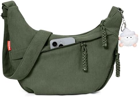 Captain Blues Umhängetasche Damen Crossbody Bag Cord Tasche Halbmond Tasche Damen, Verstellbare Schultertasche mit Reißverschluss und Baumwollfutter, Ideal für Arbeit, Reisen und U