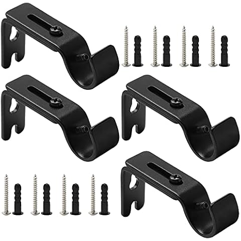 Rierdge 4 Pcs Heavy Duty Adjustable Curtain Rod Brackets, 5/8 to 3/4 Inch Diameter Curtain Rod Holders, Wall Mount Heavy Duty Curtain Rod Holders Hardware for Window Home Curtain Rods (Black) Cover