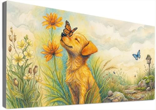 Peinture Diamant Papillon 5D et Chien : Grand Format 50x110cm avec Strass Brillants