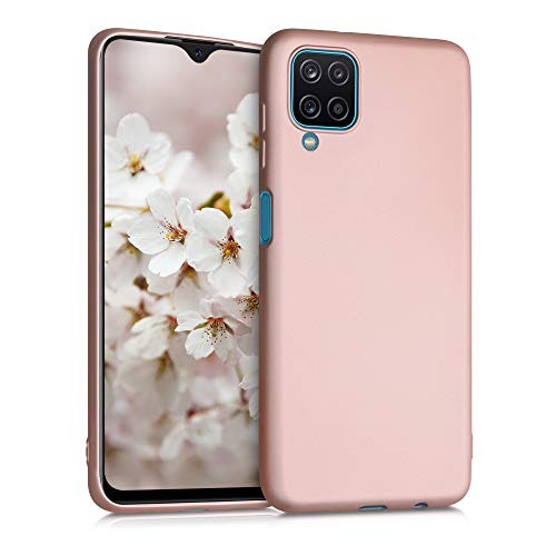 kwmobile Custodia Compatibile con Samsung Galaxy A12 Cover - Back Case Morbida - Protezione in Silicone TPU Effetto Metallizzato oro rosa metallizzato