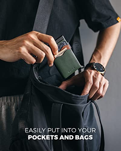 Image of VULKIT Credit Card Holder Minimalist Slim Pop Up Wallet with Leather Slots RFID Blocking for Men and Women Holds 7 Cards and Notes Green