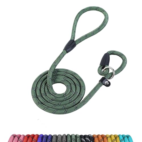 Loutep Slip Lead for Dogs- 1.8m Green Rope Dog Lead With Reflective Stitching Slip on Easily With No Collar or Harness Needed Ideal for Large & Medium Dogs