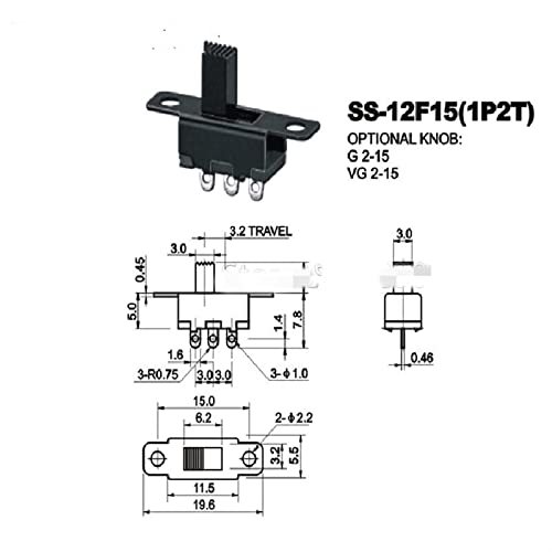 Micro interrupteur SS12F15 à bascule 1P2T glissière 8mm 10pcs