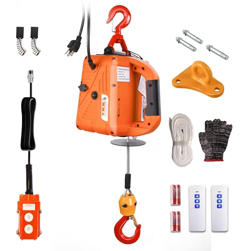 3-in-1 Electric Hoist Winch 1500W Powerful Portable 120V Winch with 1100Lbs Loading Capacity 16 ft/min Lift Speed 25ft Lifting Height Perfect for Garages Warehouses and Factories