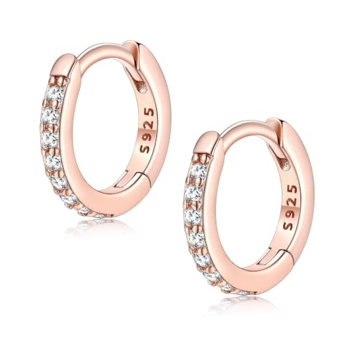FaithHeart Solid 925 Sterling Silver CZ Huggie Hoop Earrings for Women 8mm