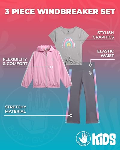 Body Glove Girls' Leggings Set - 3 Piece Windbreaker, T-Shirt, Leggings - Athleisure Outfit Set for Girls (2T-6X)2