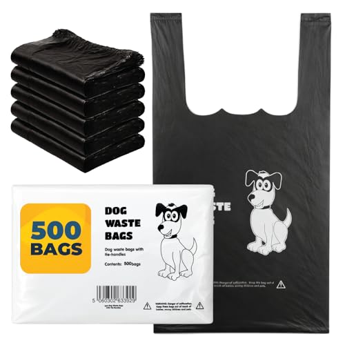 Pack of Dog Poo Bags - 500 x Dog Waste Bags - Black with Tie Handles