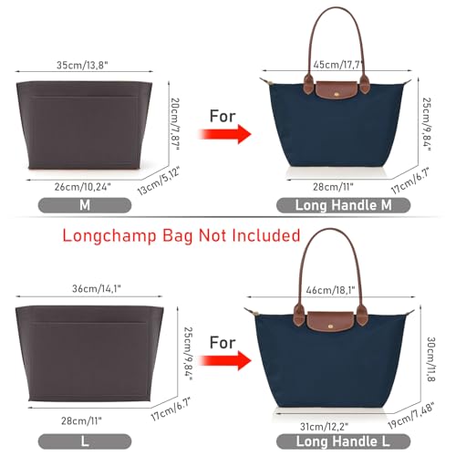 ZOLGINAH Taschen Organizer für Longchamp Le Pliage, Handtaschen Organizer aus Filz, mit Multifunktionalen Taschen Großes Fassungsvermögen Dunkelgrau L