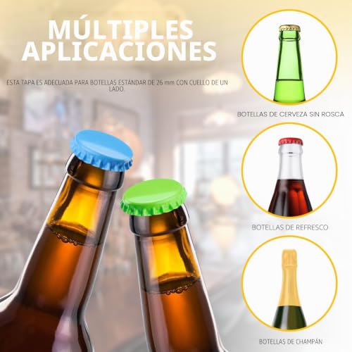 Miniatura 5 de Modixun 240 Tapas De Botella De 15 Colores, Tapas De Metal De 26 Mm Para Botellas De Cerveza, Tapas De Corona Con Junta Tórica De Sello De Goma Para Botellas De Vidrio Caseras Y Manualidades 15