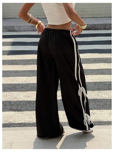 SOLY HUX Women's Y2k Pants Side Striped Bowknot Wide Leg Baggy Sweatpants Streetwear3