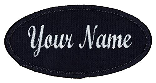 Oval Name Patch Uniform Work Shirt Custom Embroidery, Midnight Blue with Midnight Blue Border Script, Sew On