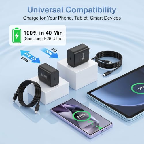 Image of USB C Fast Charger,2 Pack 60W Type C Charger with Galaxy S26 S25 S24 S23