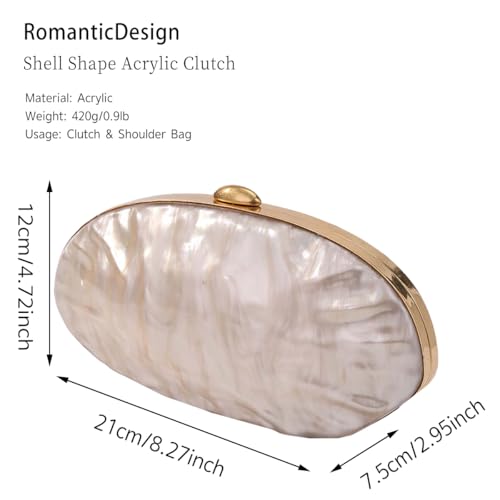 Image of RomanticDesign Women Shell Shape Acrylic Clutch Shiny Marble Purse Wedding Prom Party Evening Handbag