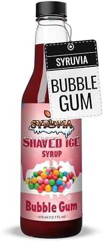 Syruvia Snow Cone Syrup 12.7oz - Bubble Gum Syrup For Shaved Ice, Snow Cones, Slushies, Italian Soda, Popsicles. Kosher, Dairy Free.