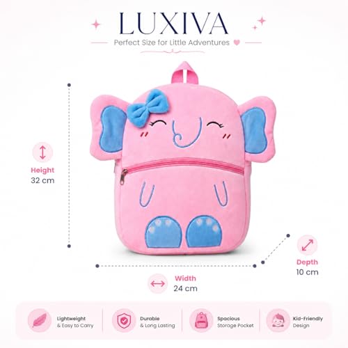 Image of Cartoon Plush Kids School Bag 2-6 Years | Soft Toy Backpack for Boys & Girls | Toddler Nursery Preschool Bag | Lightweight Adjustable Straps