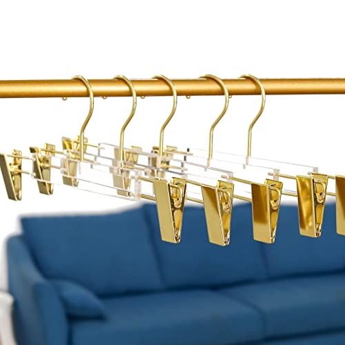 Besser 15Pack Gold Clear Hangers,Acrylic Clothes Hangers,Skirt Dress Hanger With Gold Clips,Kids Pants Hangers For Closet Storage #TOP1