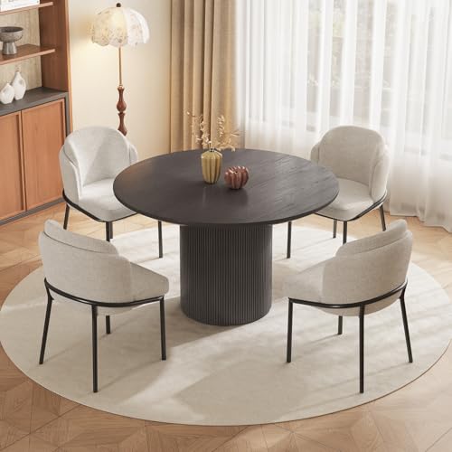 Guyii Round Dining Table Set for 4 Black Dining Table with 4 Chairs Set Mid Century Dining Room Tables Set for Dining Room Kichen Furniture Restarant Breakfast Nook