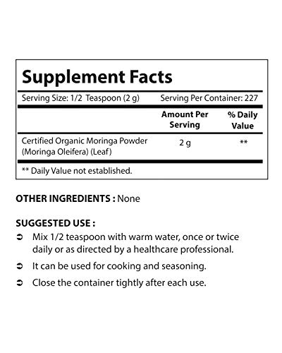Nova Nutritions Certified Organic Moringa Oleifera Leaf Powder 16 Oz (454 Gm) - Superfood Green Powder #TOP1