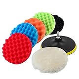 Yosoo Buffing Pads Polishing Pads, 7 Pcs Waxing Sponge Pads Kit Car Polisher with M14 Drill Adapter (7 Inch)