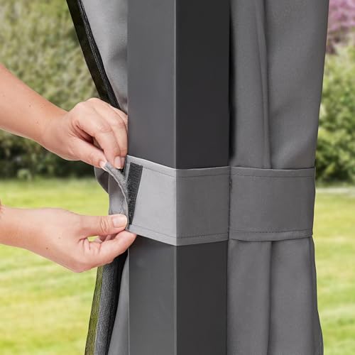 TOOLPORT Garden Gazebo 3x3.65 m with Steel Roof - Hardtop Pavilion with 4 Curtains and 4 Mosquito nets in grey - Image 8