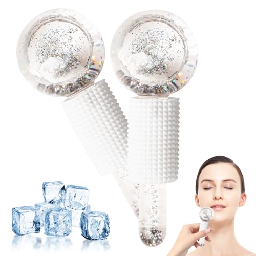 GeeRic Lot de 2 Globes de Glace pour Soins du Visage, rouleau de Glace Rafraîchissant pour le Visage, Les Yeux, Boule de Glace en Verre Froid pour la Routine de Beauté Quotidienne Blanc