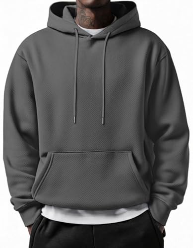 COOFANDY Men Fashion Lightweight Hooded Sweatshirt Winter Long Sleeve Hoodie Athletic Casual Drawstring Hoodies Pullover Dark Gray